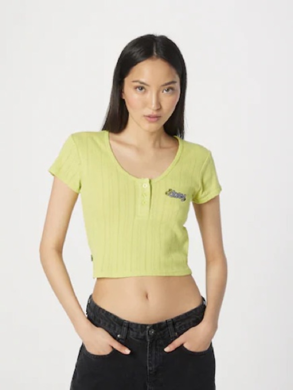 16. OBEY Alina green knit cropped baby tee